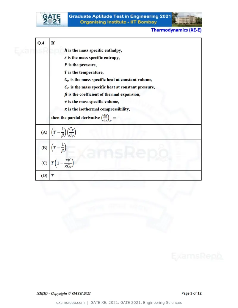 GATE XE 2021 question paper, GATE 2021, Engineering Sciences, page 54 of 93