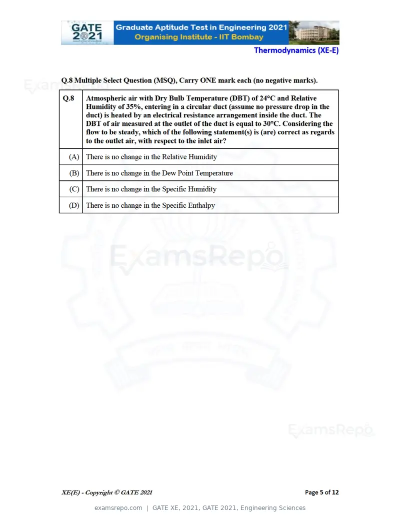 GATE XE 2021 question paper, GATE 2021, Engineering Sciences, page 56 of 93