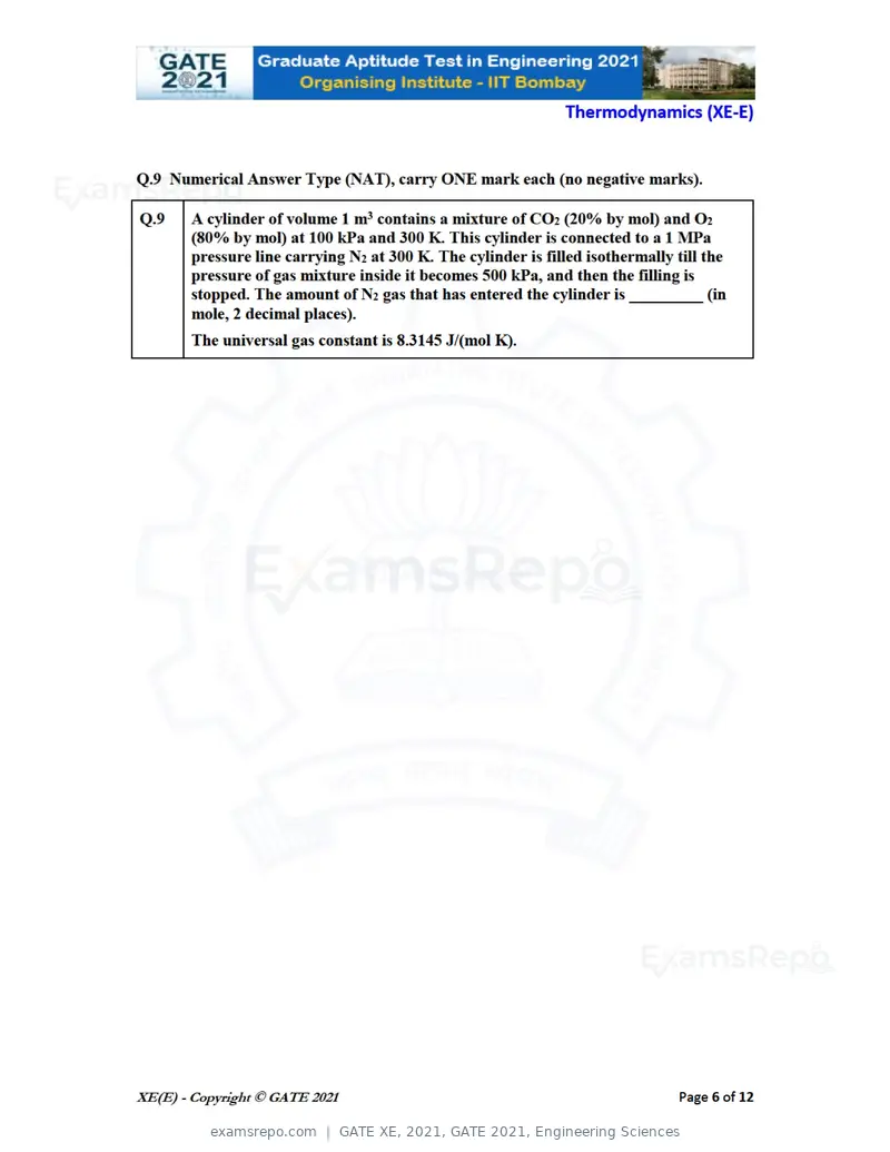 GATE XE 2021 question paper, GATE 2021, Engineering Sciences, page 57 of 93