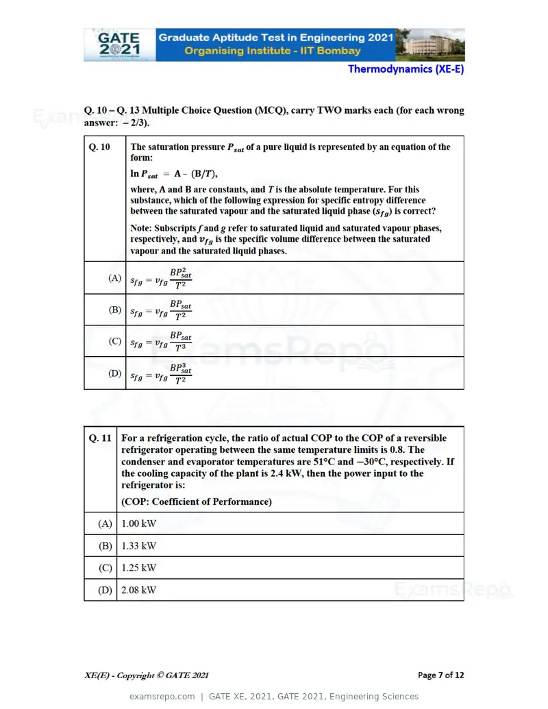 GATE XE 2021 question paper, GATE 2021, Engineering Sciences, page 58 of 93
