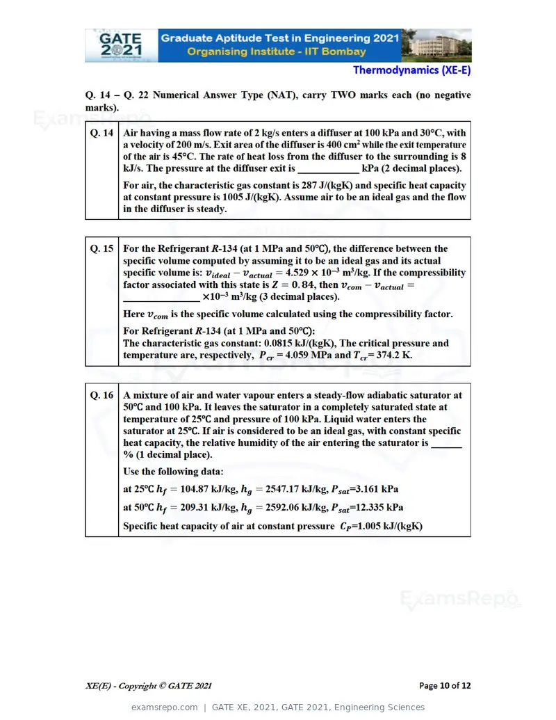 GATE XE 2021 question paper, GATE 2021, Engineering Sciences, page 61 of 93