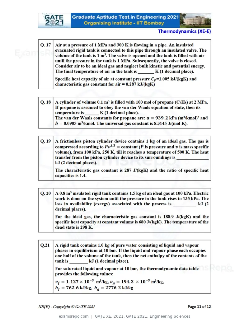 GATE XE 2021 question paper, GATE 2021, Engineering Sciences, page 62 of 93