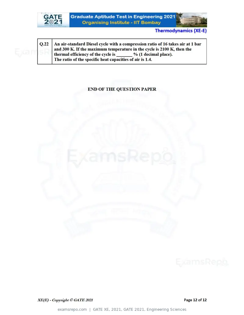 GATE XE 2021 question paper, GATE 2021, Engineering Sciences, page 63 of 93