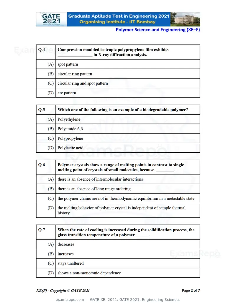 GATE XE 2021 question paper, GATE 2021, Engineering Sciences, page 66 of 93