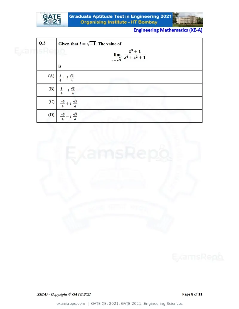 GATE XE 2021 question paper, GATE 2021, Engineering Sciences, page 8 of 93