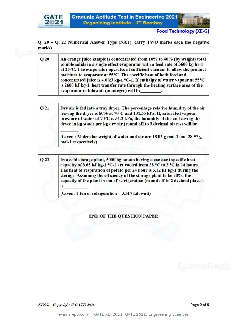 GATE XE 2021 question paper, GATE 2021, Engineering Sciences, page 81 of 93