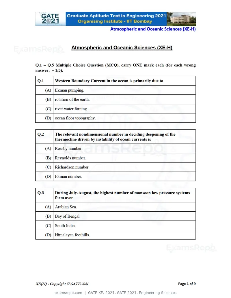 GATE XE 2021 question paper, GATE 2021, Engineering Sciences, page 83 of 93