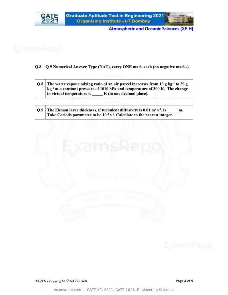 GATE XE 2021 question paper, GATE 2021, Engineering Sciences, page 86 of 93