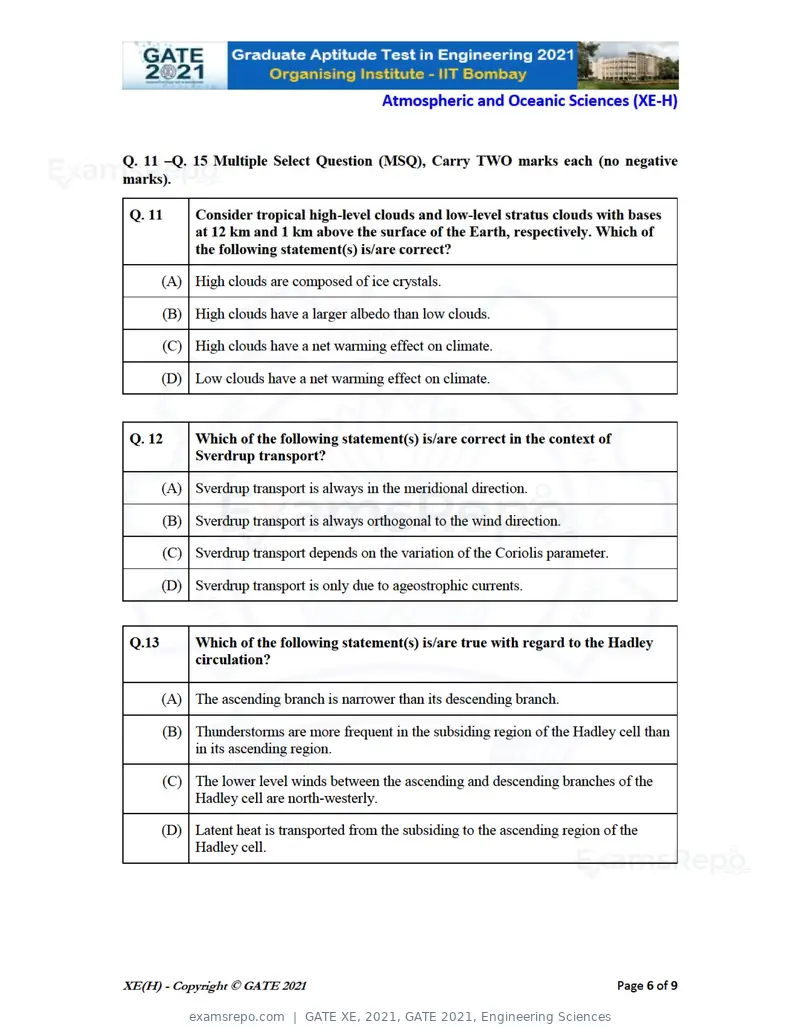 GATE XE 2021 question paper, GATE 2021, Engineering Sciences, page 88 of 93