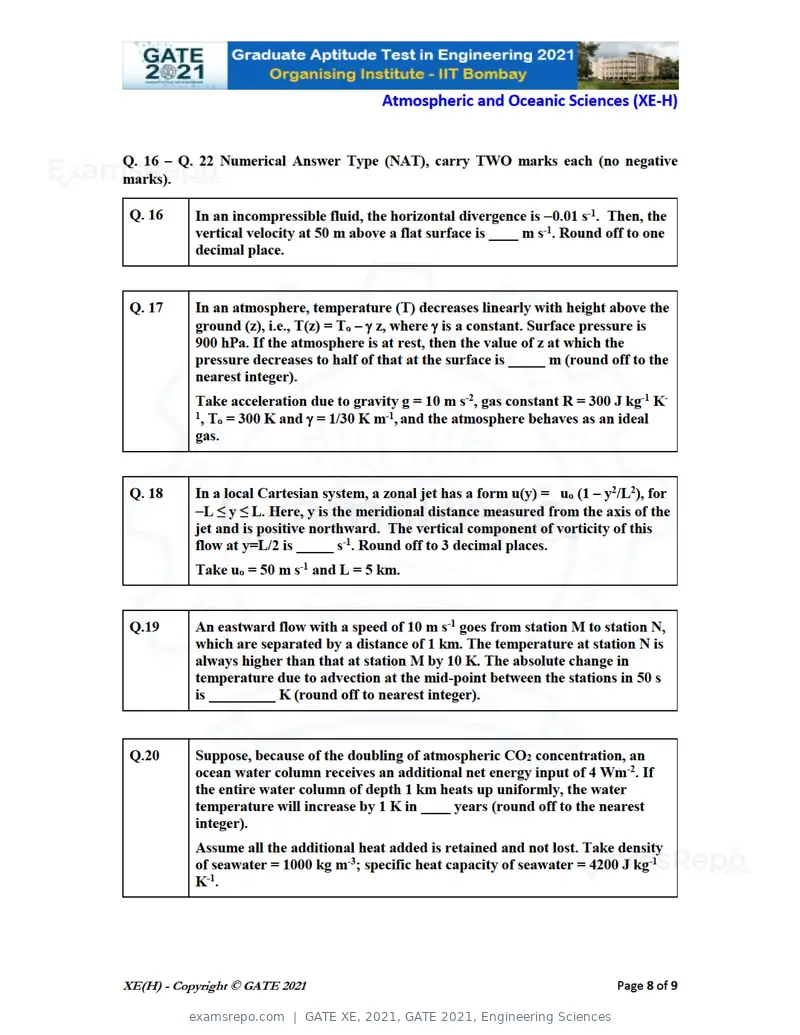 GATE XE 2021 question paper, GATE 2021, Engineering Sciences, page 90 of 93