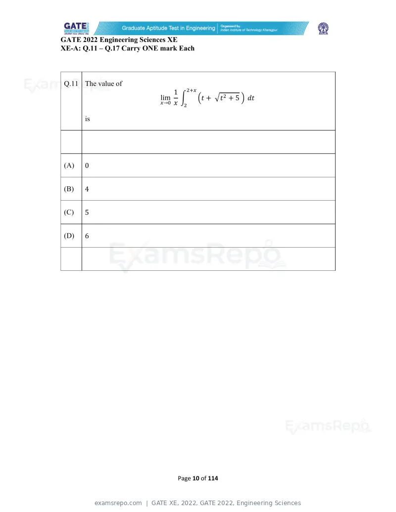 GATE XE 2022 question paper, GATE 2022, Engineering Sciences, page 10 of 118