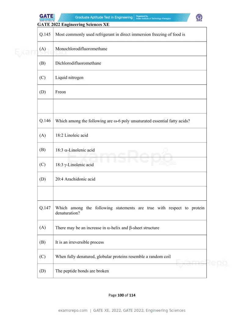 GATE XE 2022 question paper, GATE 2022, Engineering Sciences, page 100 of 118