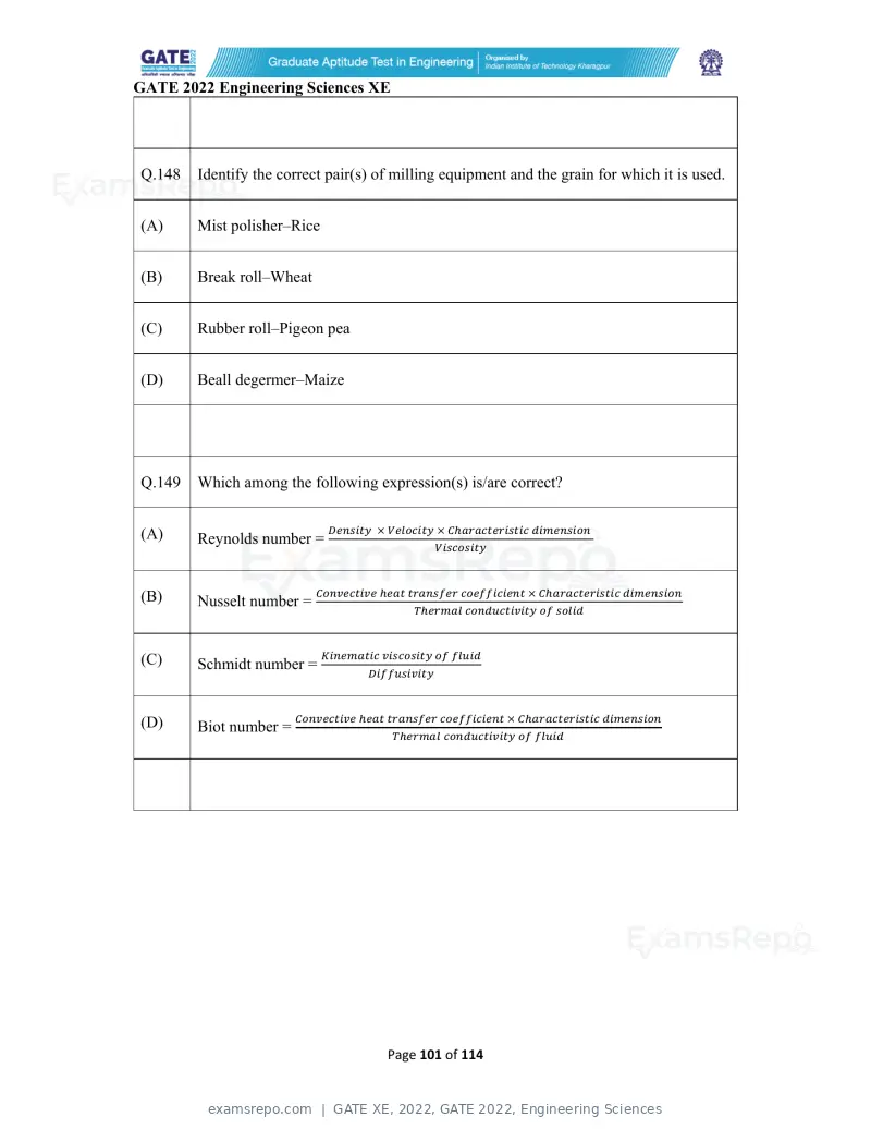 GATE XE 2022 question paper, GATE 2022, Engineering Sciences, page 101 of 118