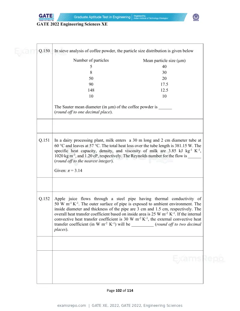 GATE XE 2022 question paper, GATE 2022, Engineering Sciences, page 102 of 118