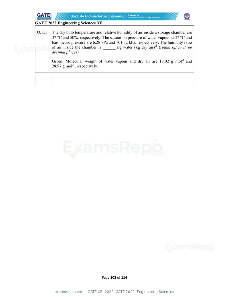GATE XE 2022 question paper, GATE 2022, Engineering Sciences, page 103 of 118