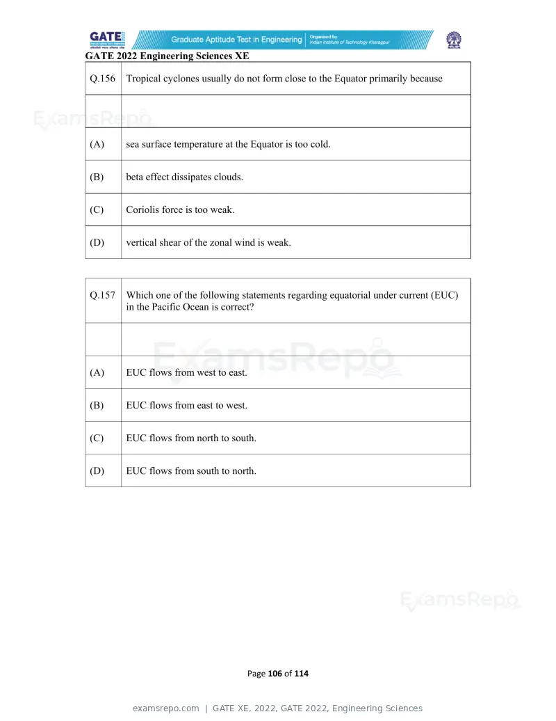 GATE XE 2022 question paper, GATE 2022, Engineering Sciences, page 106 of 118