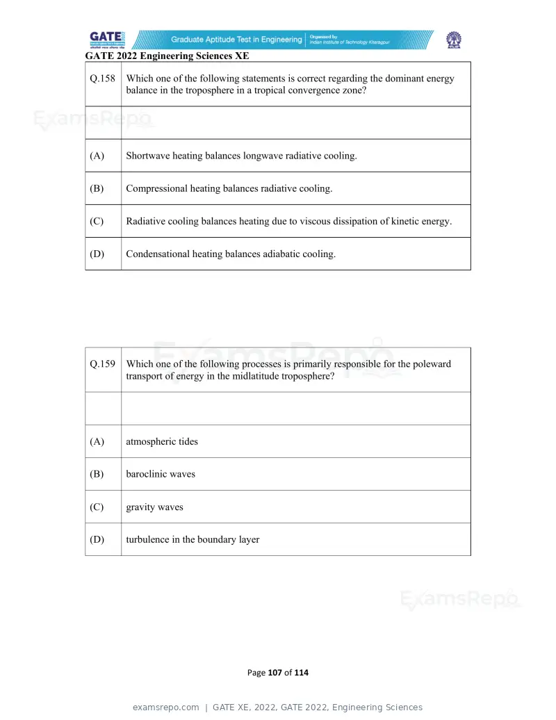 GATE XE 2022 question paper, GATE 2022, Engineering Sciences, page 107 of 118