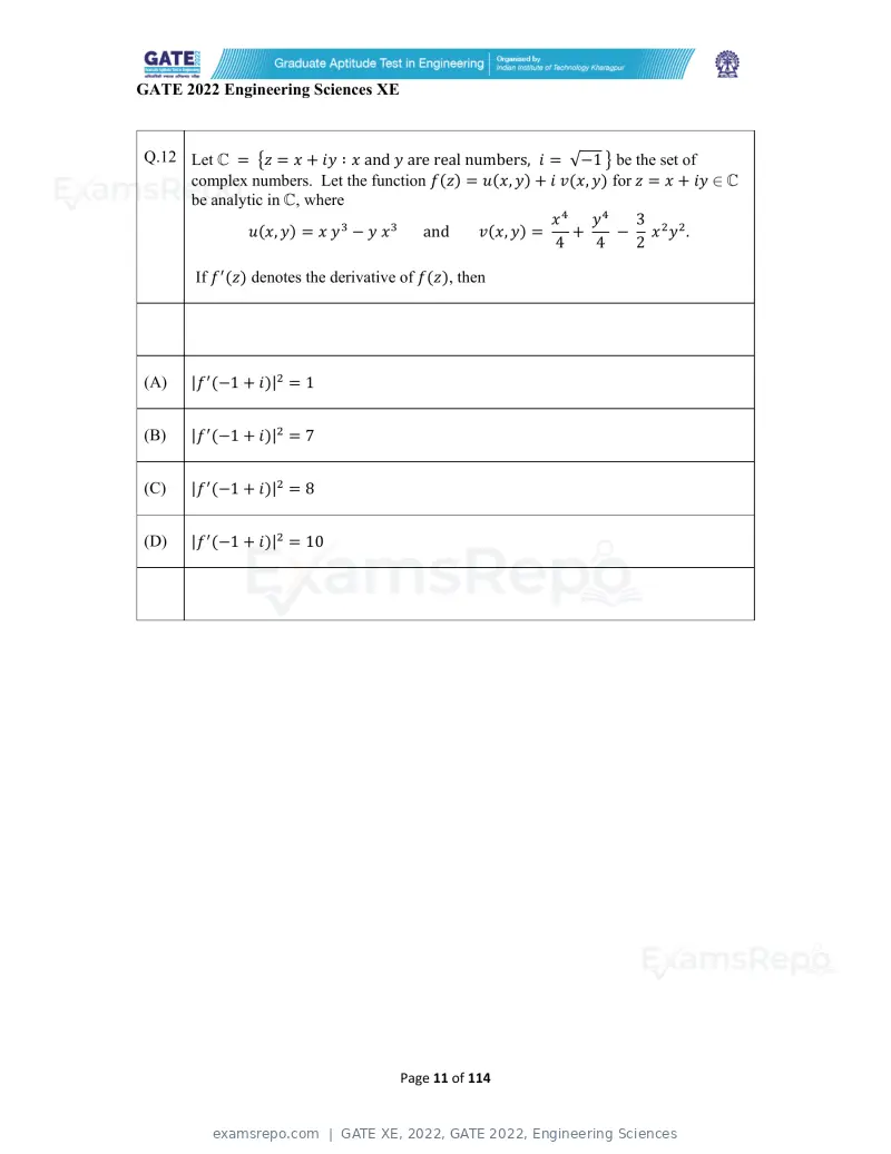 GATE XE 2022 question paper, GATE 2022, Engineering Sciences, page 11 of 118