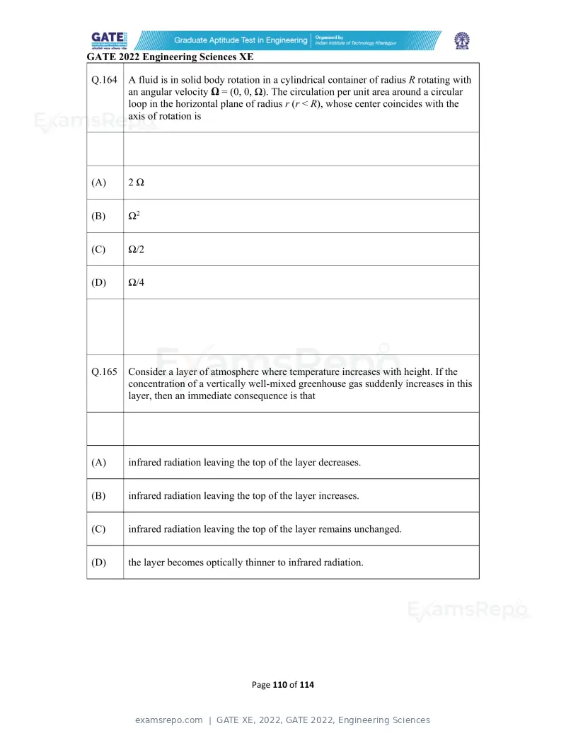 GATE XE 2022 question paper, GATE 2022, Engineering Sciences, page 110 of 118