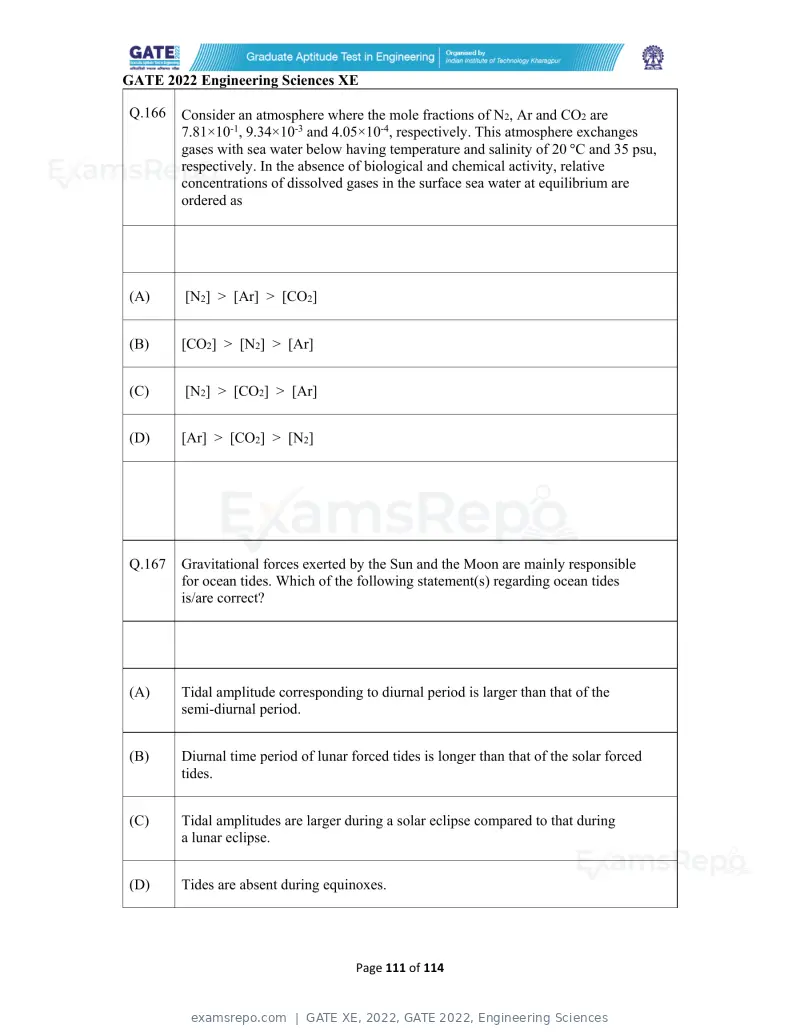 GATE XE 2022 question paper, GATE 2022, Engineering Sciences, page 111 of 118