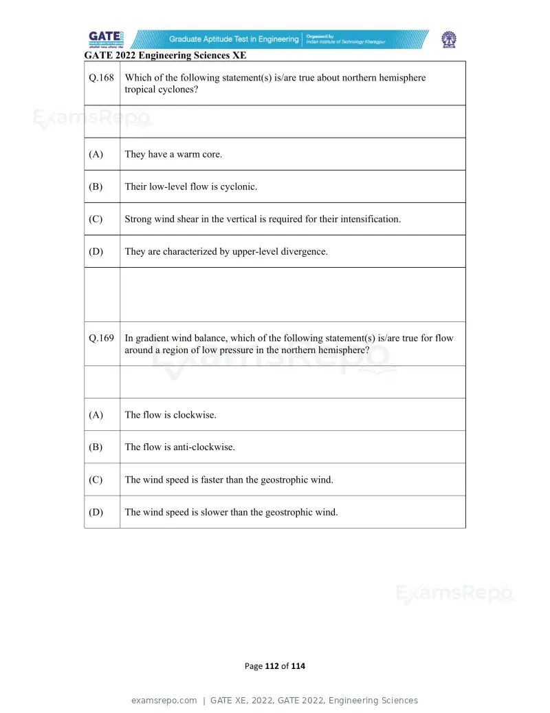 GATE XE 2022 question paper, GATE 2022, Engineering Sciences, page 112 of 118