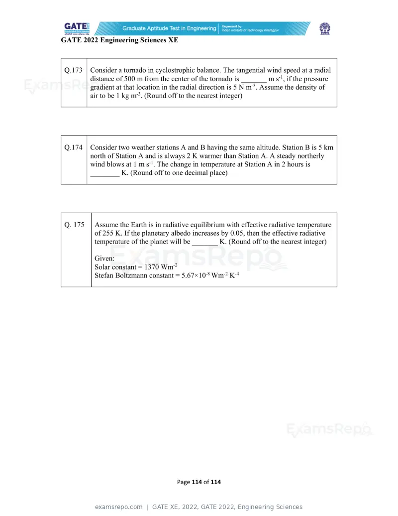 GATE XE 2022 question paper, GATE 2022, Engineering Sciences, page 114 of 118