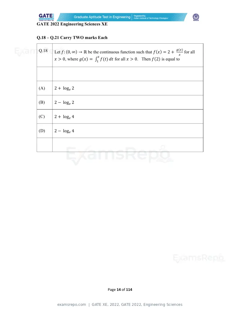 GATE XE 2022 question paper, GATE 2022, Engineering Sciences, page 14 of 118