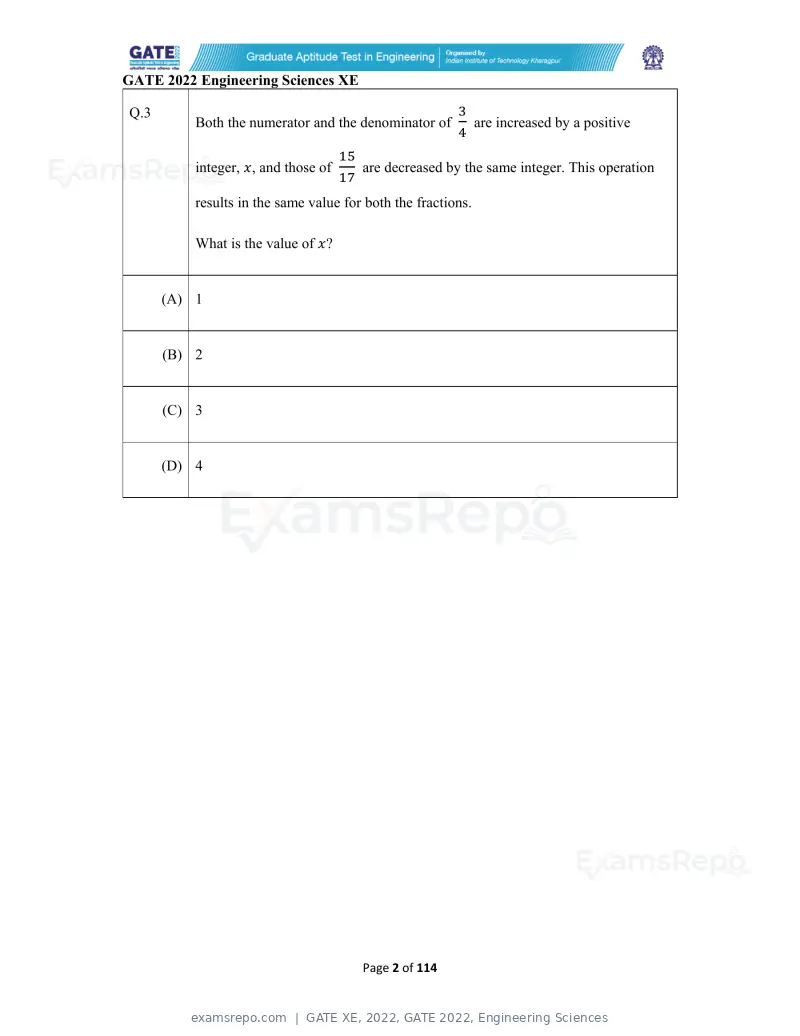 GATE XE 2022 question paper, GATE 2022, Engineering Sciences, page 2 of 118