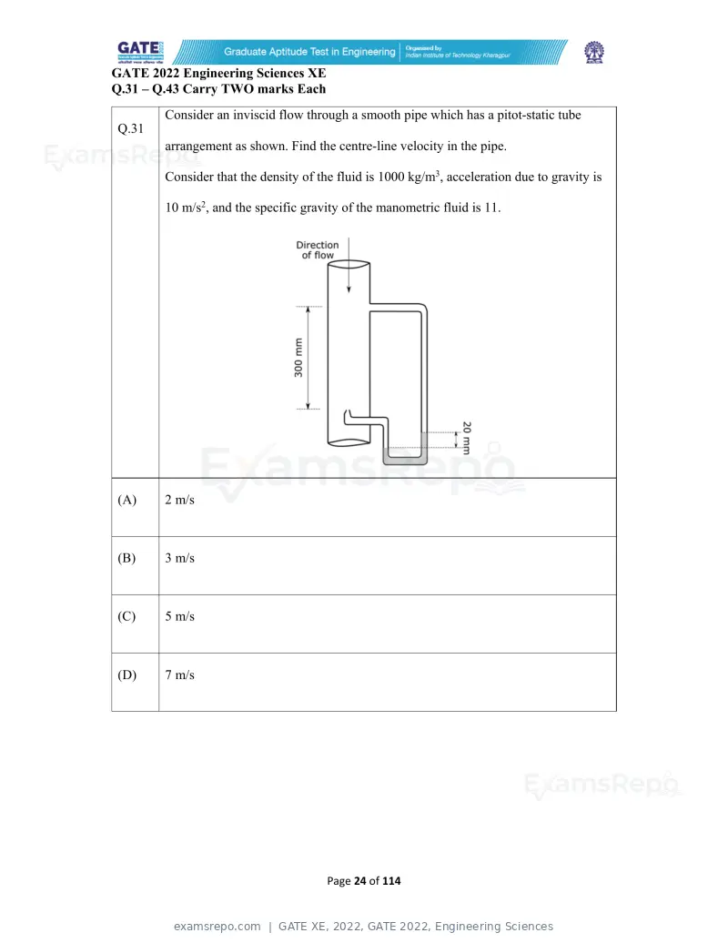 GATE XE 2022 question paper, GATE 2022, Engineering Sciences, page 24 of 118