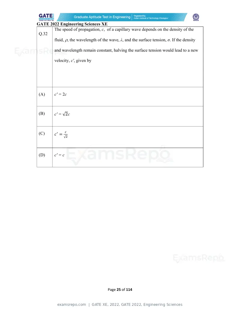 GATE XE 2022 question paper, GATE 2022, Engineering Sciences, page 25 of 118
