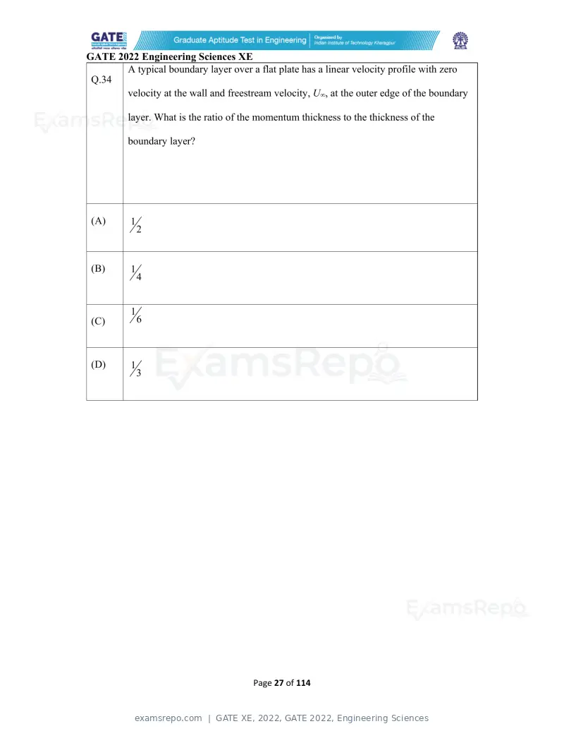 GATE XE 2022 question paper, GATE 2022, Engineering Sciences, page 27 of 118