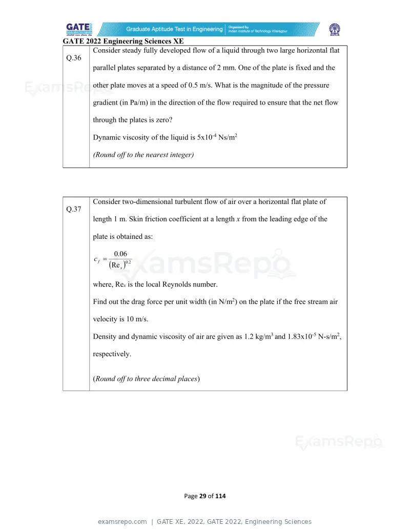 GATE XE 2022 question paper, GATE 2022, Engineering Sciences, page 29 of 118