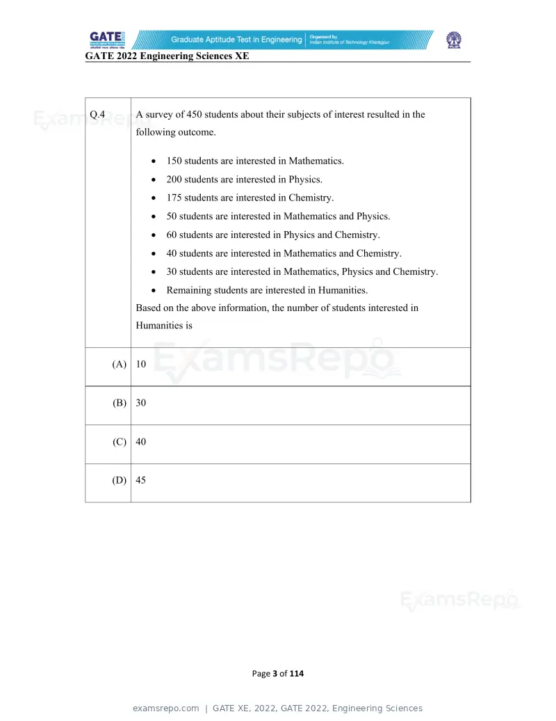 GATE XE 2022 question paper, GATE 2022, Engineering Sciences, page 3 of 118