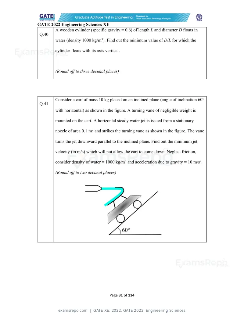 GATE XE 2022 question paper, GATE 2022, Engineering Sciences, page 31 of 118