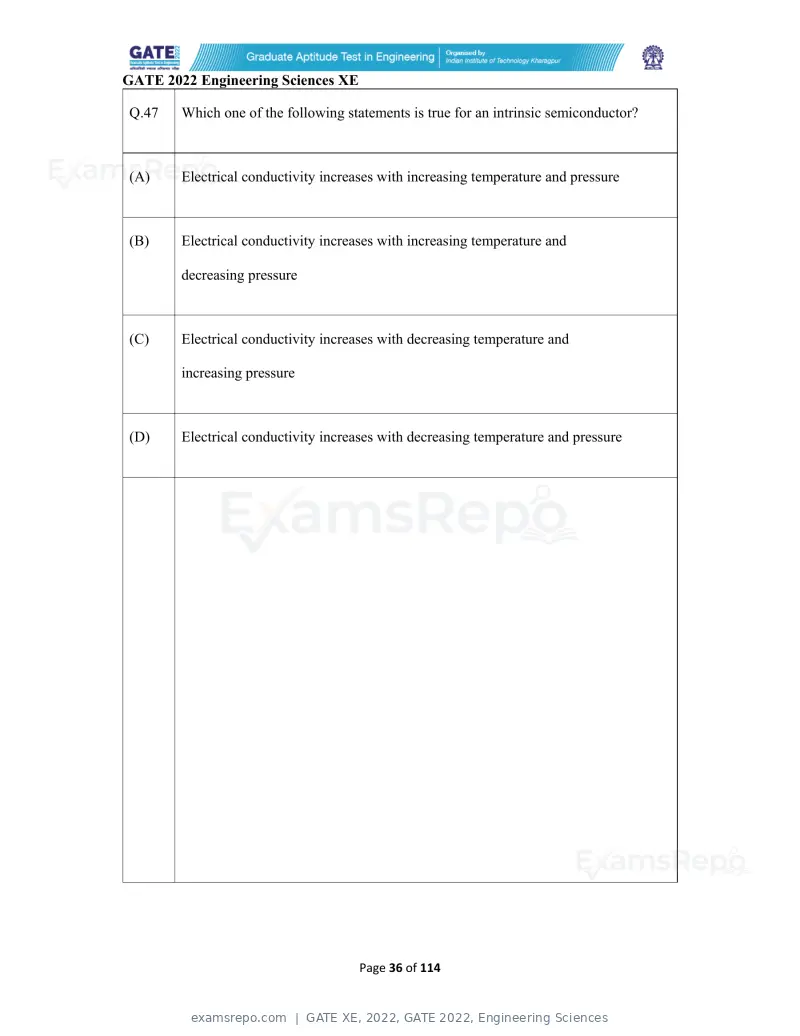 GATE XE 2022 question paper, GATE 2022, Engineering Sciences, page 36 of 118