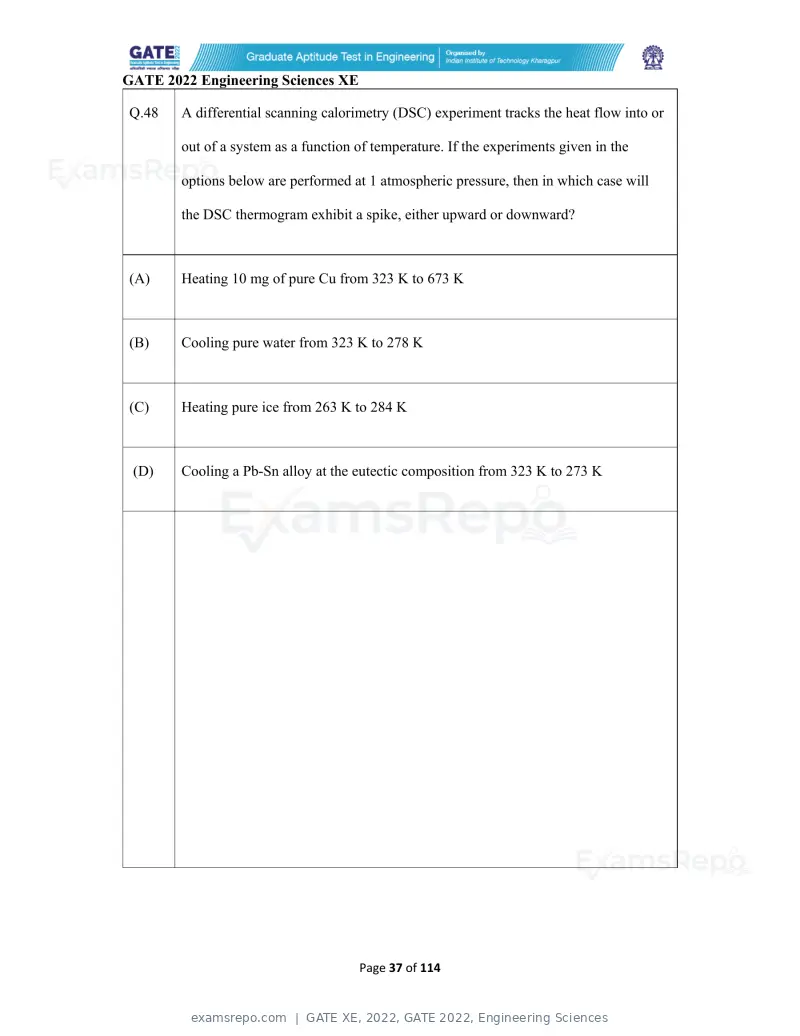 GATE XE 2022 question paper, GATE 2022, Engineering Sciences, page 37 of 118