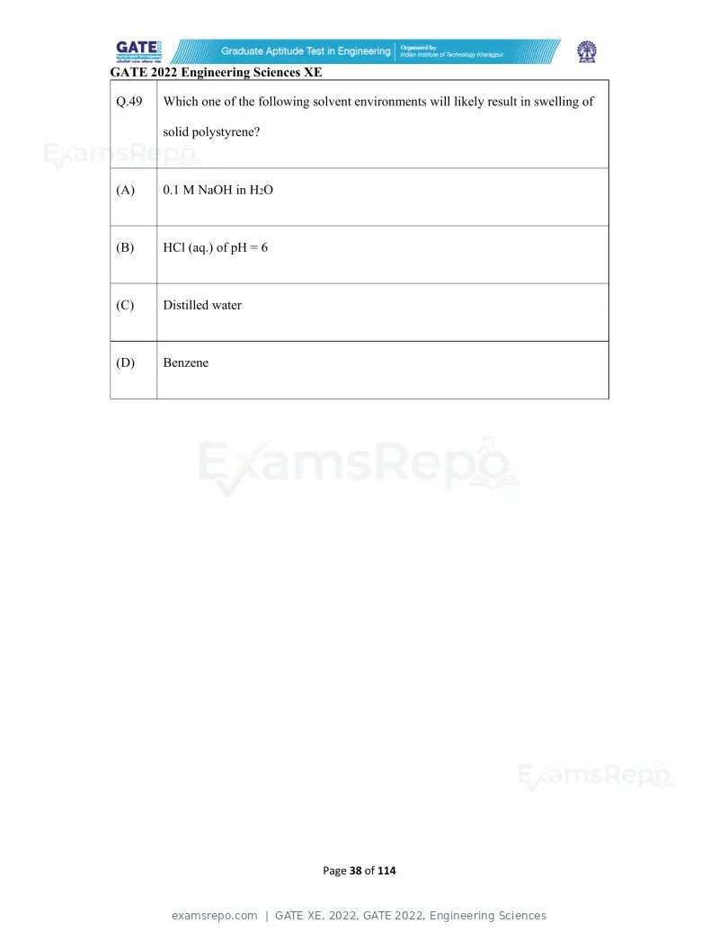 GATE XE 2022 question paper, GATE 2022, Engineering Sciences, page 38 of 118