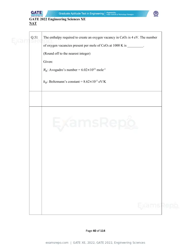 GATE XE 2022 question paper, GATE 2022, Engineering Sciences, page 40 of 118