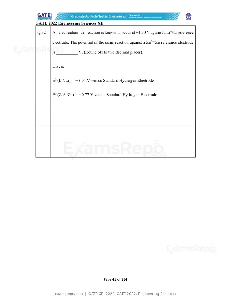 GATE XE 2022 question paper, GATE 2022, Engineering Sciences, page 41 of 118