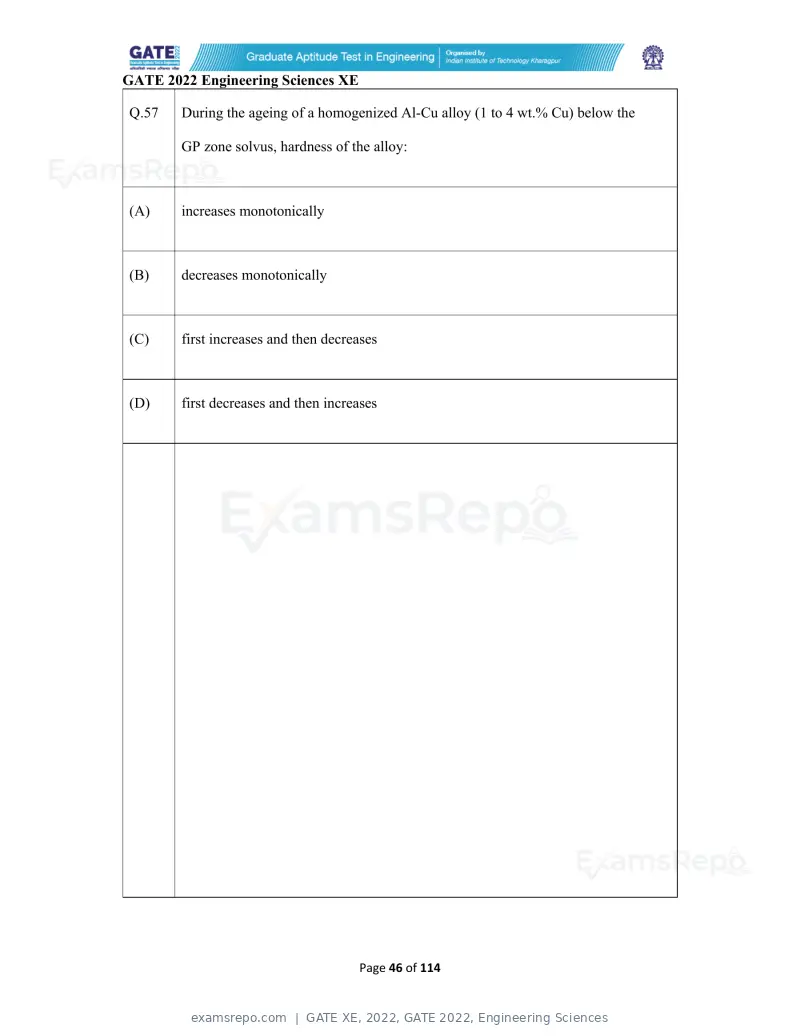 GATE XE 2022 question paper, GATE 2022, Engineering Sciences, page 46 of 118