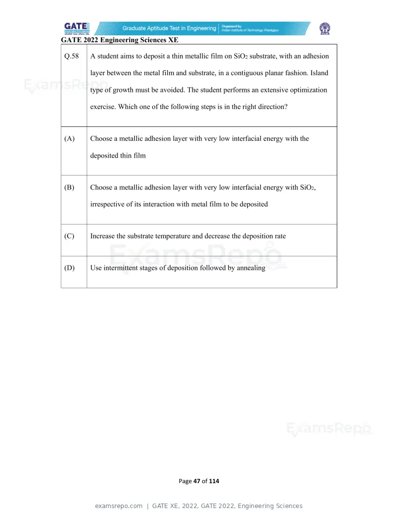 GATE XE 2022 question paper, GATE 2022, Engineering Sciences, page 47 of 118