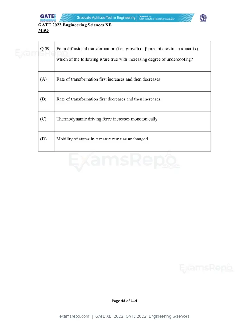 GATE XE 2022 question paper, GATE 2022, Engineering Sciences, page 48 of 118