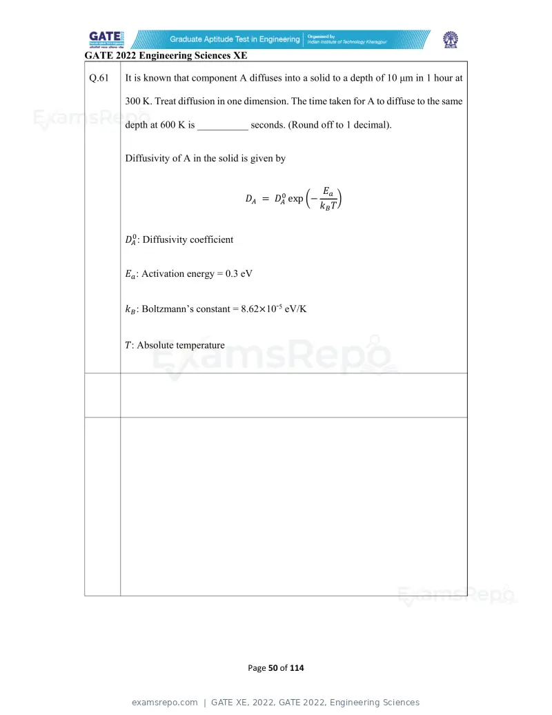 GATE XE 2022 question paper, GATE 2022, Engineering Sciences, page 50 of 118