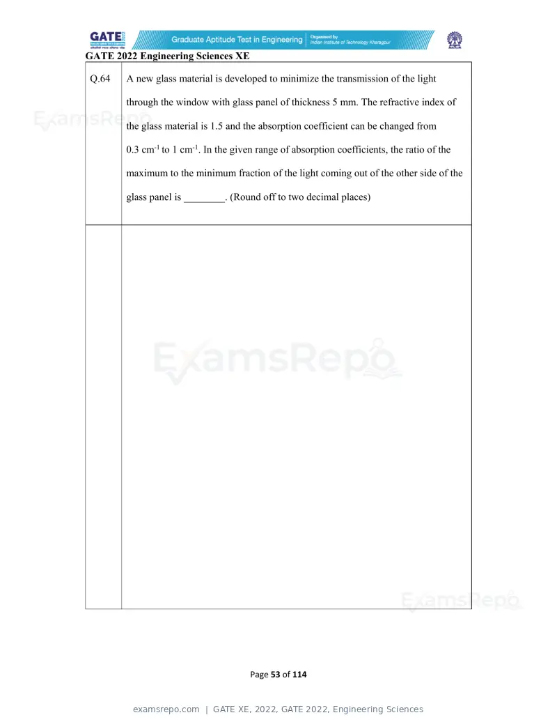 GATE XE 2022 question paper, GATE 2022, Engineering Sciences, page 53 of 118