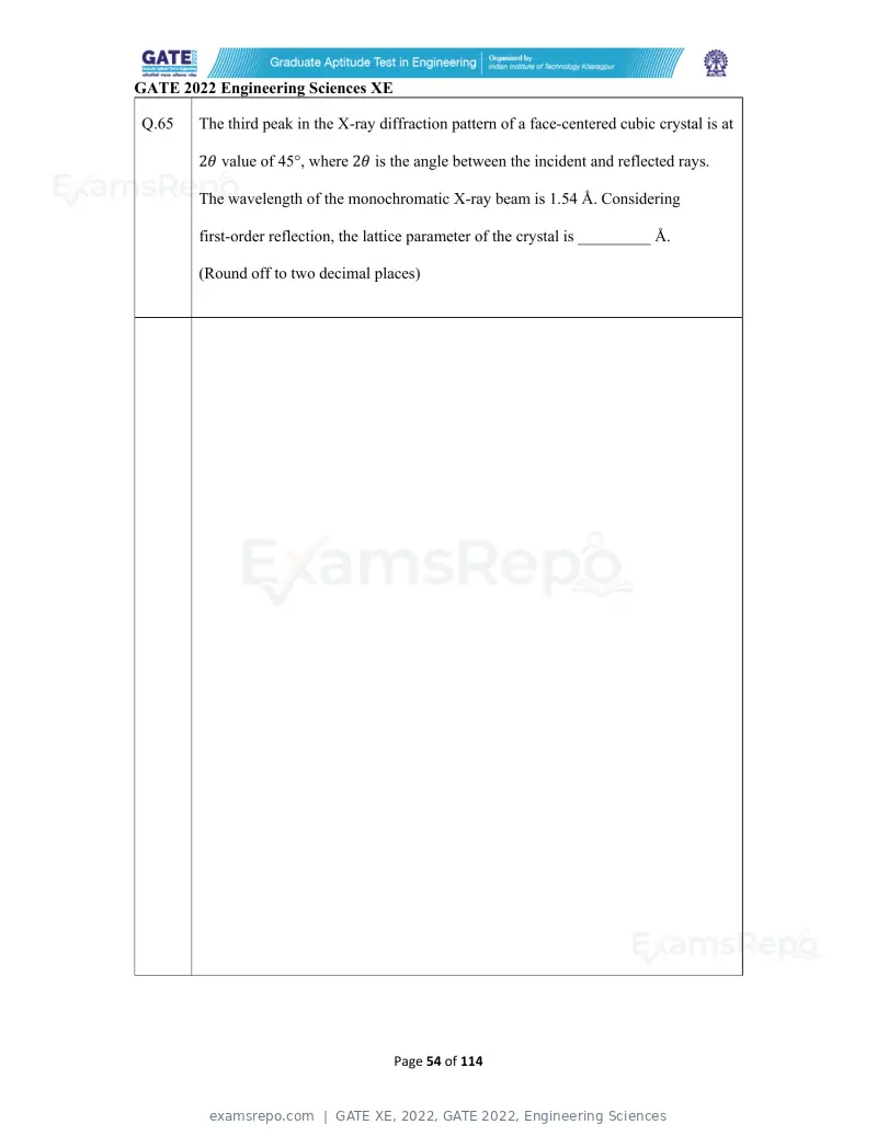 GATE XE 2022 question paper, GATE 2022, Engineering Sciences, page 54 of 118