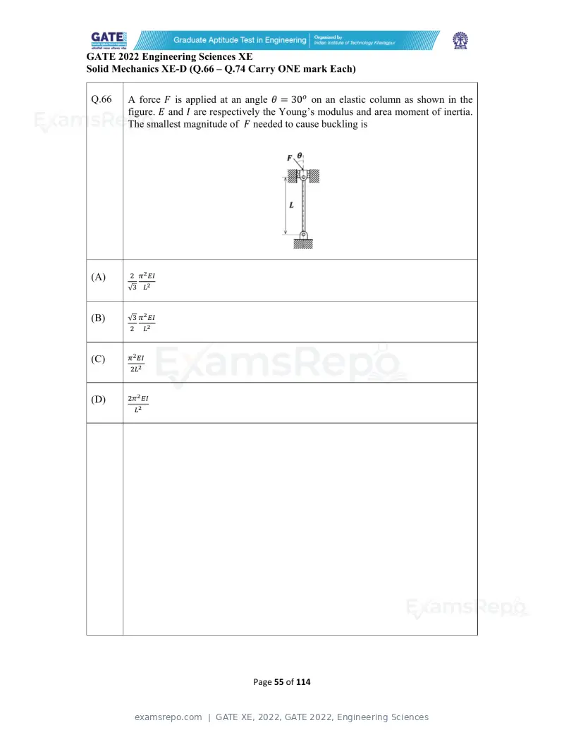 GATE XE 2022 question paper, GATE 2022, Engineering Sciences, page 55 of 118