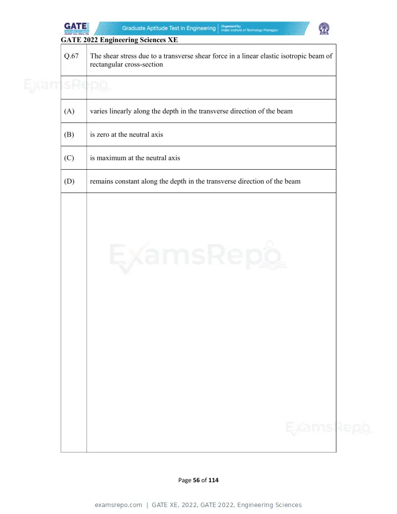GATE XE 2022 question paper, GATE 2022, Engineering Sciences, page 56 of 118
