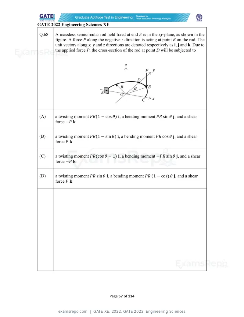 GATE XE 2022 question paper, GATE 2022, Engineering Sciences, page 57 of 118