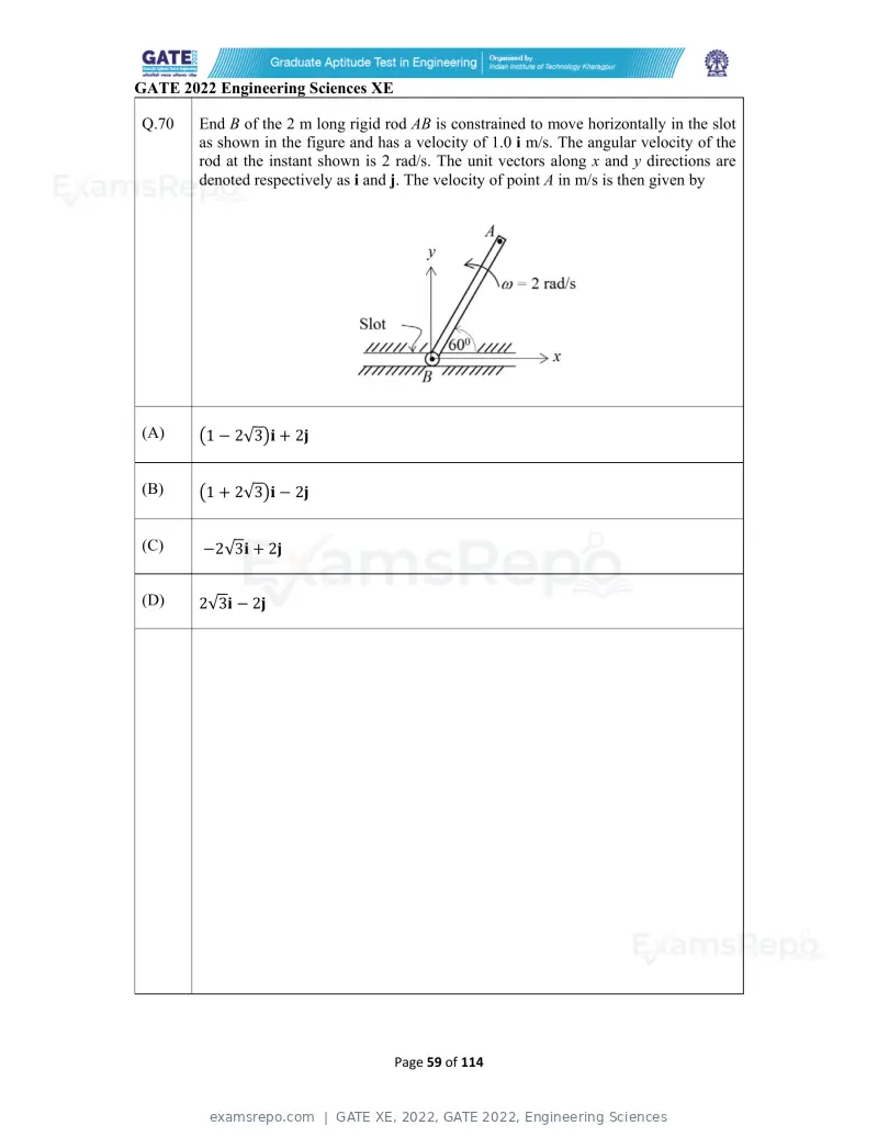 GATE XE 2022 question paper, GATE 2022, Engineering Sciences, page 59 of 118