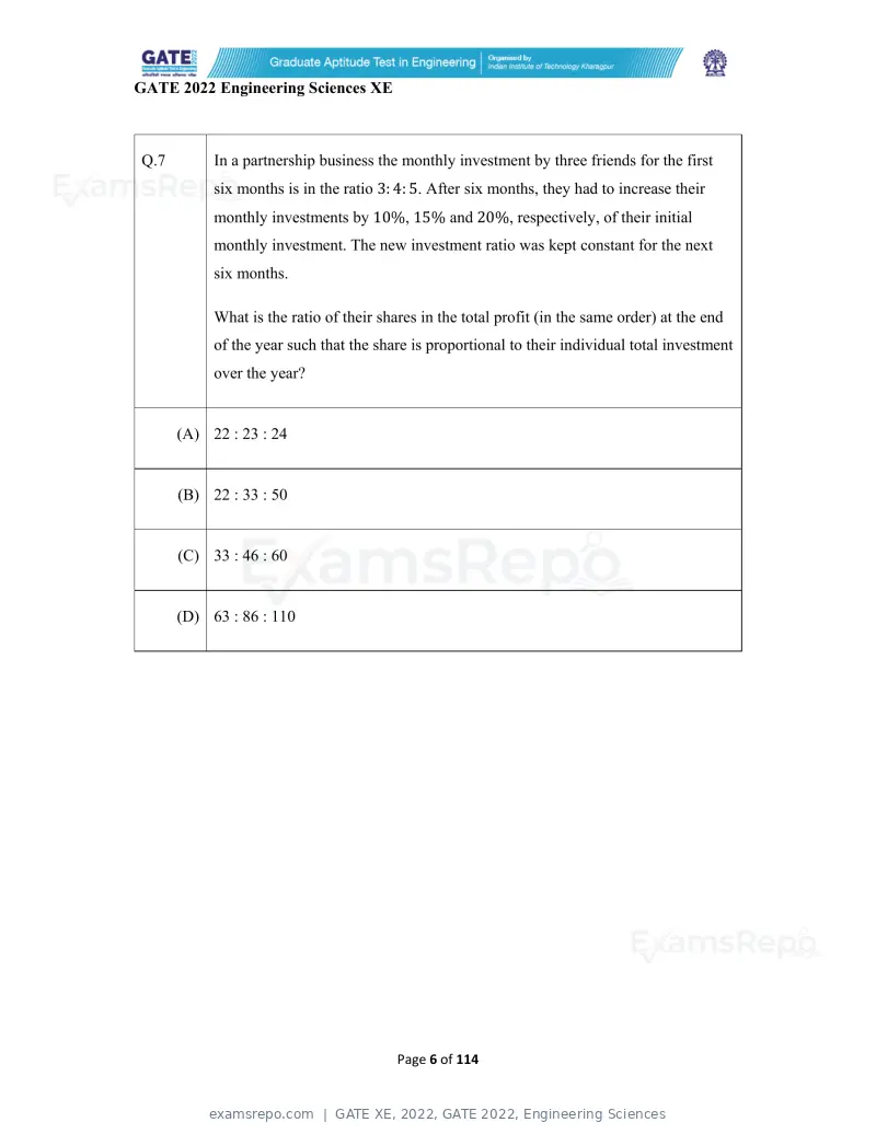GATE XE 2022 question paper, GATE 2022, Engineering Sciences, page 6 of 118